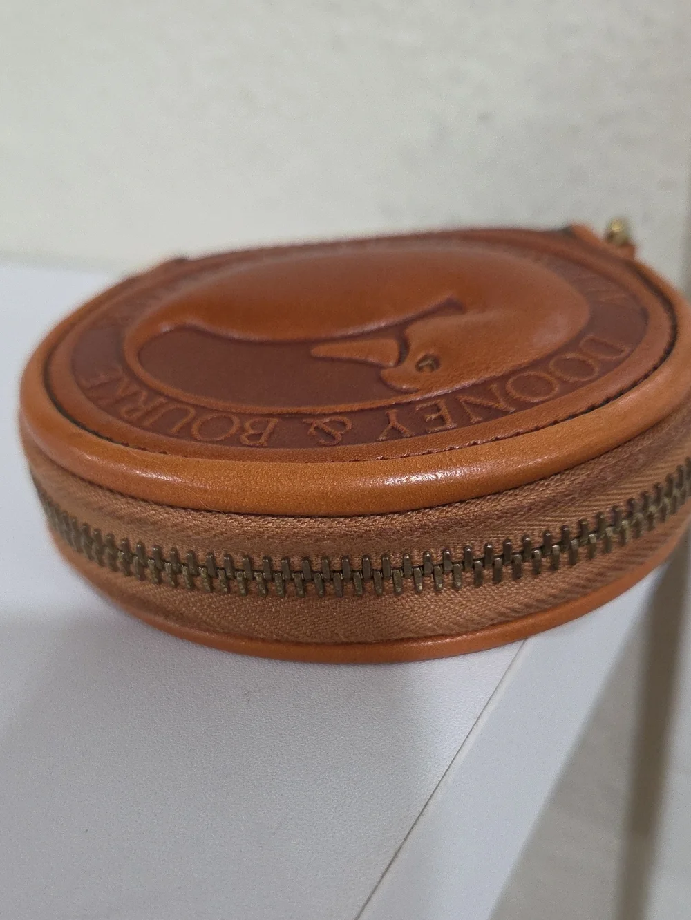 Dooney & Bourke VintageTan and Dark Green Leather Coin Pouch with Embossed Duck